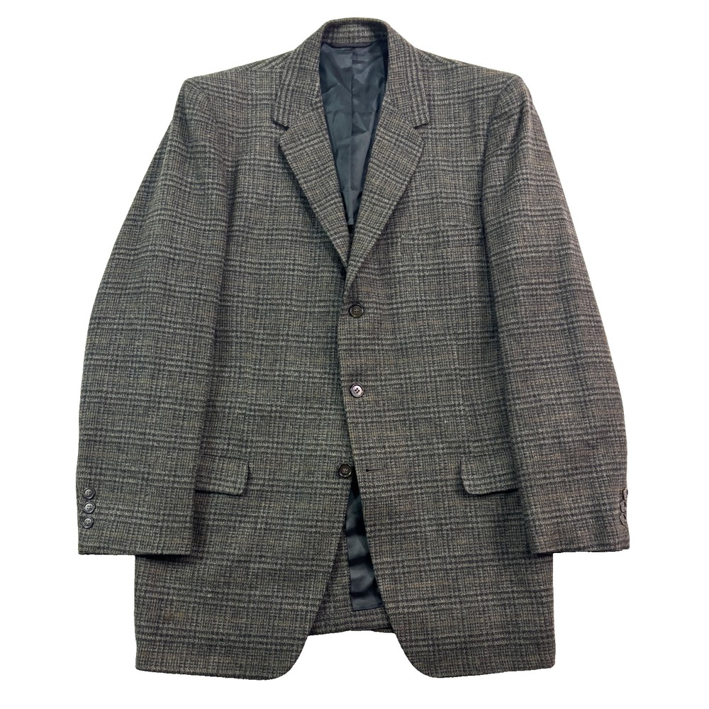 VTG 60s Green Plaid Tweed 42R blazer jacket sport suit coat heavy wool mens